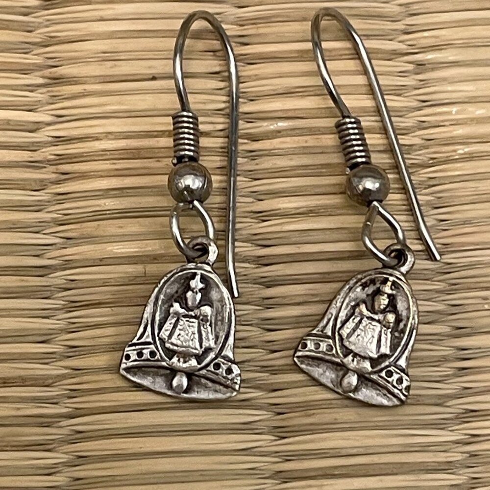VINTAGE Antique Sterling Silver Religious Charm Earrings